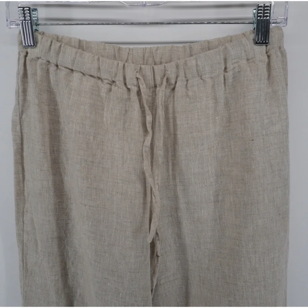 Reformation Olina Linen Pants Oatmeal Beige Drawstring Straight Leg XS